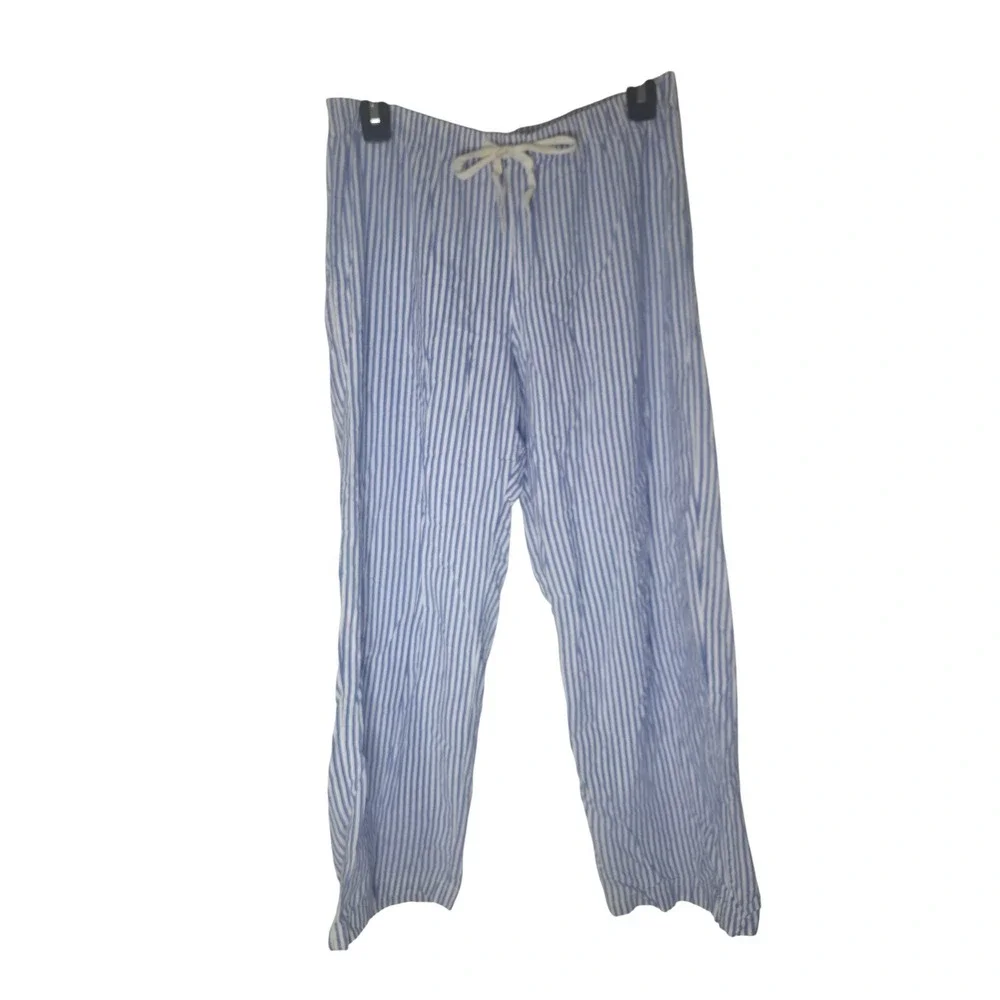 Gap Womens Small Blue White Striped Cotton Pajama Pants Drawstring Loungewear